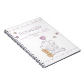 ピンクベビーガールエレファント名前をカスタムする誕生詳細 ノートブック (右側)