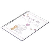 ピンクベビーガールエレファント名前をカスタムする誕生詳細 ノートブック (左側)