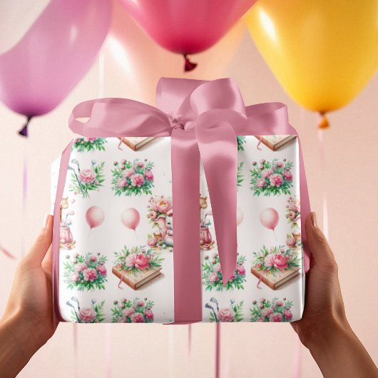 ピンクベビーガールエレファント&キラフェゴルフベビー ラッピングペーパー