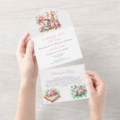 ピンクベビーガールエレファント&キリンゴルフベビーシャワー オールインワン招待状 (貼ってはがせる)