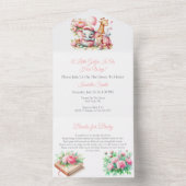 ピンクベビーガールエレファント&キリンゴルフベビーシャワー オールインワン招待状 (内側)