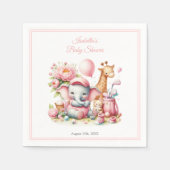 ピンクベビーガールエレファント&キリンゴルフベビーシャワー スタンダードカクテルナプキン (正面)