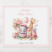 ピンクベビーガールエレファント&キリンゴルフベビーシャワー スパークリングワインラベル (シングルラベル)