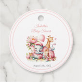ピンクベビーガールエレファント&キリンゴルフベビーシャワー フェイバータグ (裏面)