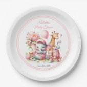 ピンクベビーガールエレファント&キリンゴルフベビーシャワー ペーパープレート (正面)