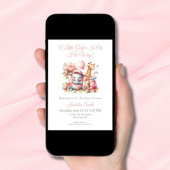 ピンクベビーガールエレファント&キリンゴルフベビーシャワー 招待状