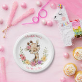 ピンクベビーガールキリン誕生日 ペーパープレート (パーティー)
