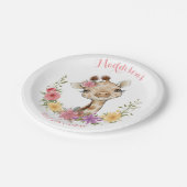 ピンクベビーガールキリン誕生日 ペーパープレート (アングル)