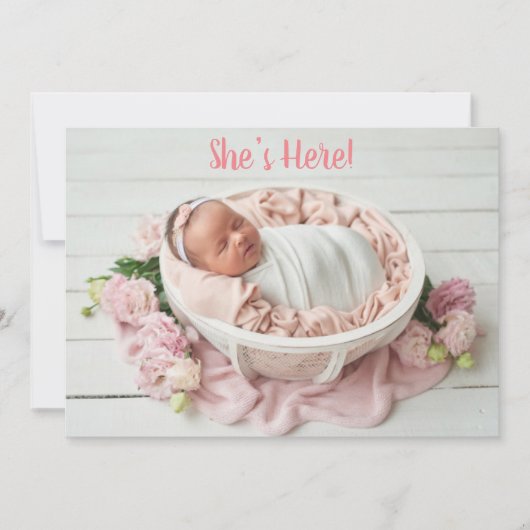 ピンクベビーガールギンガムプレイドキュートモダン誕生 案内状 (正面)