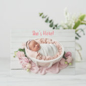 ピンクベビーガールギンガムプレイドキュートモダン誕生 案内状 (スタンド正面)