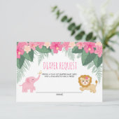 ピンクベビーガールサファリシャワーおむつリクエストカード エンクロージャーカード (スタンド正面)