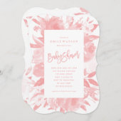 ピンクベビーガールシャワー招待状フローラ水彩 招待状 (正面/裏面)