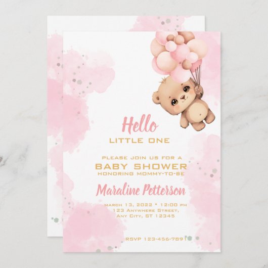 ピンクベビーガールシャワー招待状 シーズンカード (正面/裏面)