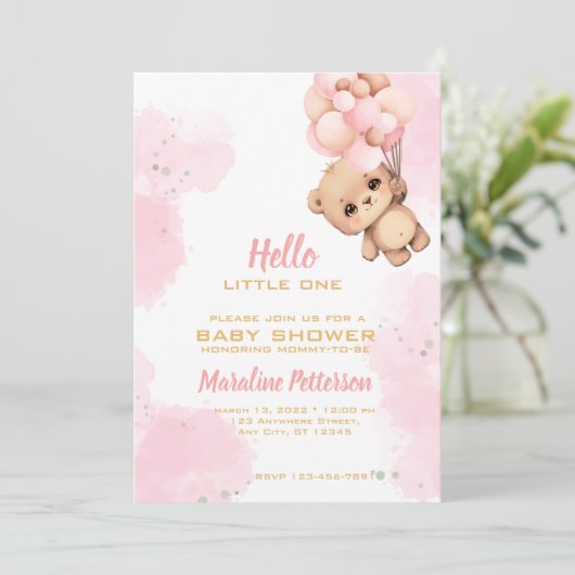 ピンクベビーガールシャワー招待状 シーズンカード (スタンド正面)