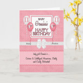 ピンクベビーガールジェミニ〔占星術の〕十二宮図1st誕生日 カード (黄色い花)