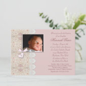 ピンクベビーガールバプテスマまたは《キリスト教》洗礼式や命名式 招待状 (スタンド正面)