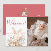 ピンクベビーガールフォトスクリプト誕生 案内状 (正面/裏面)