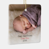 ピンクベビーガールフォトベビーズ初めてのクリスマス セラミックオーナメント (右)