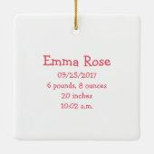 ピンクベビーガールフォトベビーズ初めてのクリスマス セラミックオーナメント (裏面)