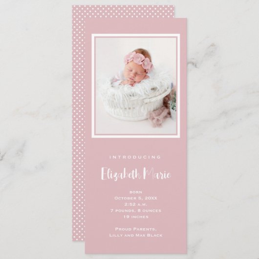 ピンクベビーガールフォト誕生 案内状 (正面/裏面)