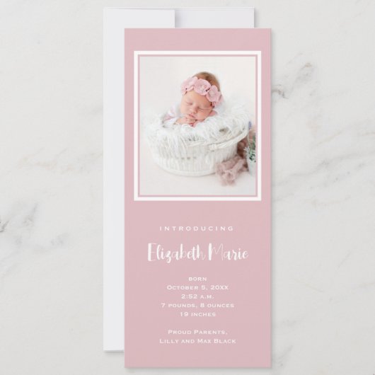 ピンクベビーガールフォト誕生 案内状 (正面)