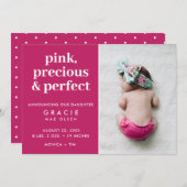 ピンクベビーガールフォト誕生 案内状 (正面/裏面)