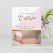 ピンクベビーガールフォト《キリスト教》洗礼式や命名式ありがとう サンキューカード (スタンド正面)