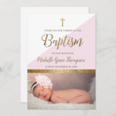 ピンクベビーガールフォト《キリスト教》洗礼式や命名式ありがとう サンキューカード (正面/裏面)