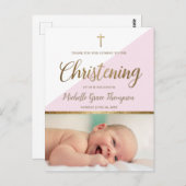 ピンクベビーガールフォト《キリスト教》洗礼式や命名式ありがとう ポストカード (正面/裏面)