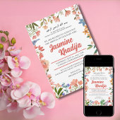 ピンクベビーガールワイルドフラワームスリム誕生アナウンセメン 招待状