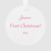 ピンクベビーガール初めてのクリスマス写真オーナメント オーナメント (裏面)