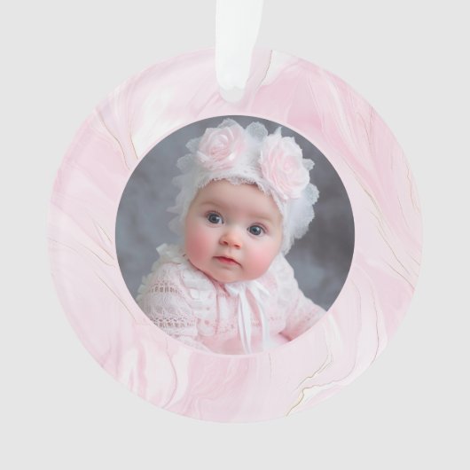 ピンクベビーガール初めてのクリスマス写真オーナメント オーナメント (正面)