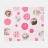 ピンクベビーガール名誕生日付スタッカスタムト写真 フリースブランケット (正面(横))