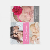 ピンクベビーガール名誕生日付スタッカスタムト写真 フリースブランケット (正面)