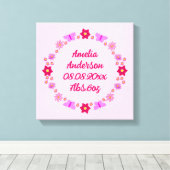 ピンクベビーガール蝶と花カスタム誕生 キャンバスプリント (インサイチュ (ウッドフロア))