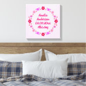 ピンクベビーガール蝶と花カスタム誕生 キャンバスプリント (インサイチュ (寝室))