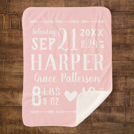 ピンクベビーガール誕生統計 シェルパブランケット