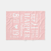 ピンクベビーガール誕生統計 フリースブランケット (正面(横))