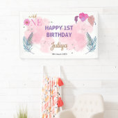 ピンクベビーガール1stバースデーバナー 横断幕 (インサイチュ)