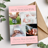 ピンクベビーガール4フォトコラージュ誕生 案内状