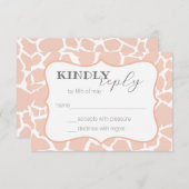 ピンクベビーガールGiraffe RSVP エンクロージャーカード (正面/裏面)