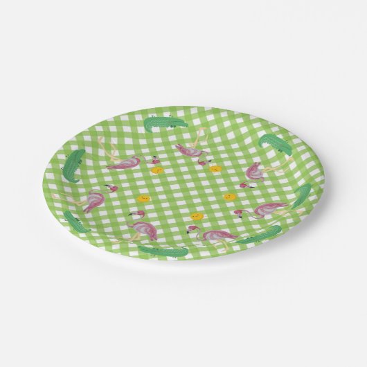 ピンクベビーキッズフラミンゴアリゲーター ペーパープレート (アングル)
