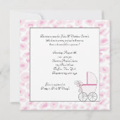 ピンクベビーキャリッジディバレオパード赤ちゃんガールシャワー 招待状 (裏面)