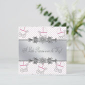 ピンクベビーキャリッジベビーガールプリンセスシャワー 招待状 (スタンド正面)