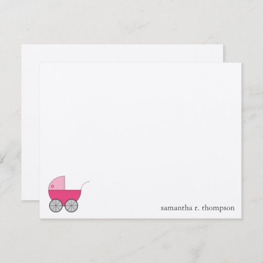ピンクベビーキャリッジベビーシャワーありがとうノートカード ノートカード (正面/裏面)