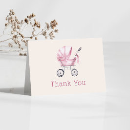 ピンクベビーキャリッジベビーシャワー サンキューカード