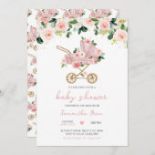 ピンクベビーキャリッジベビーシャワー 招待状 (正面/裏面)