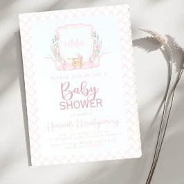 ピンクベビーキャリッジモノグラムベビーシャワー 招待状