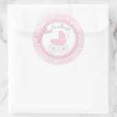 ピンクベビーキャリッジ&ウィンタースノーフレーク ラウンドシール (バッグ)