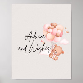 ピンクベビークマ&バルーンアドバイス&ウィッシュ ポスター